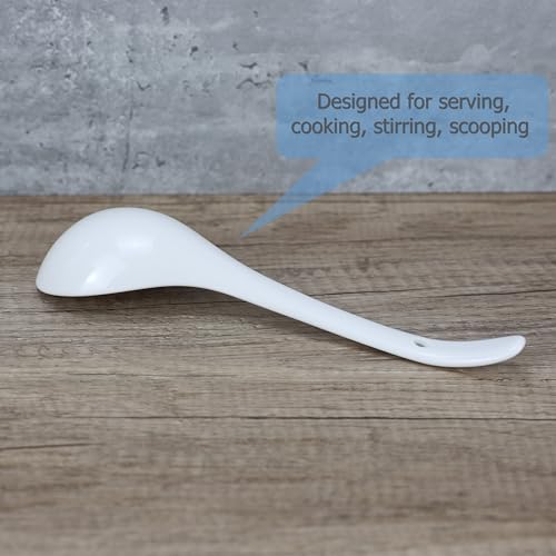 EIKS Large Ceramic Soup Ladles Spoon, 10 inch Long and Bright White, Working for Serving Cooking Stirring Scooping in Home Kitchen Restaurant Cookware