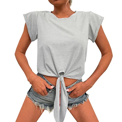 Maglietta da Donna in Tinta Unita con Lacci, Maniche Corte, Magliette Eleganti, Maglietta Sexy con Fondo alla Moda Camici da Lavoro Manica Lunga