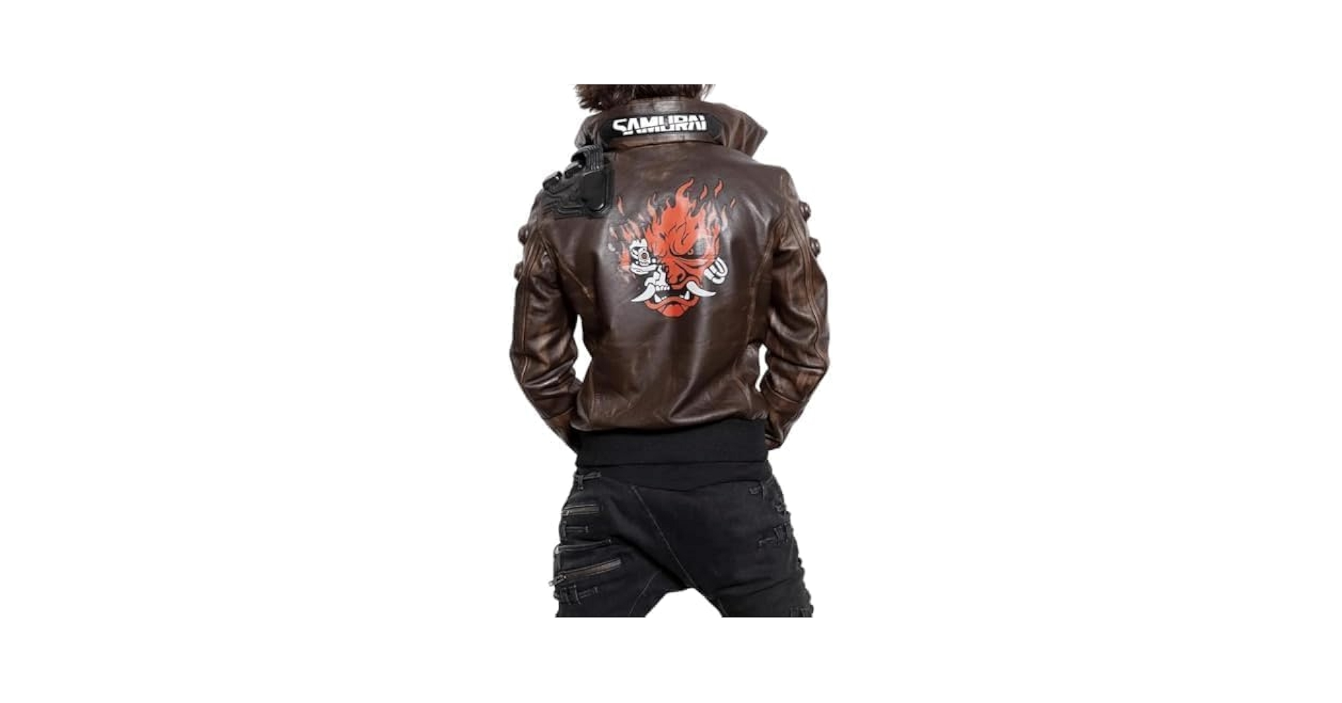 VR × CYBERPUNK LEATHER BOMBER JACKET Samurai Cyberpunk 2077 Bomber Men's Black Leather Jacket