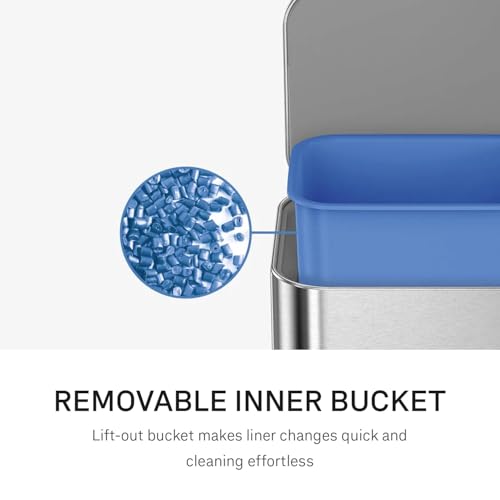 Image of simplehuman Slim Step Can, 9L / 2.4 Gallon Primary Bathroom Trash Can, Liner Pocket, Sleek Internal Hinge, 150,000-Step All-Steel Pedal, Lid Shox Silent Close, Brushed Stainless Steel