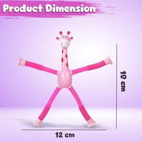 Wembley Telescopic Suction Toy for Kids| Fidget Toy for Kids| Set of Flexible Giraffes| Compact Travel Toys for 2 Years| Non-Toxic Baby Toys with LED Lights| with Suction Cups (Pack of 1)