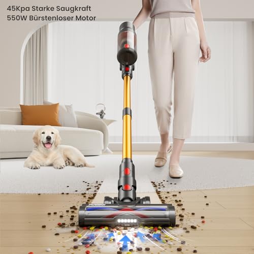 Avalsor Akku Staubsauger 45000Pa/550W/70Min, Anti-Tangle-Bürste und 8 Schichten Filter für Hartböden/Teppich/Tierhaare
A