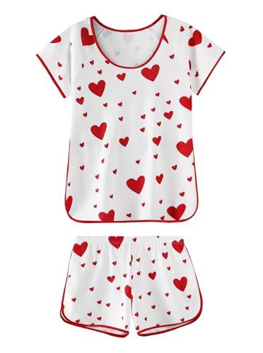 Image of Hilinker Women Striped Pajama Set Short Sleeve Top with Shorts Sleepwear Pjs 2 Piece Lounge Sets