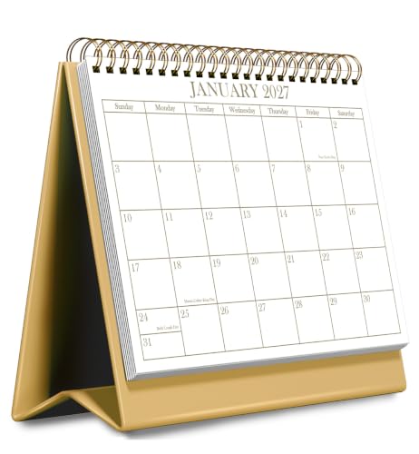 Desk Calendar 2027-2028 - Runs January 2027 until June 2028 - Beautiful Small Flip Desktop Calendar for Easy Organizing, 6" x 8",Gold