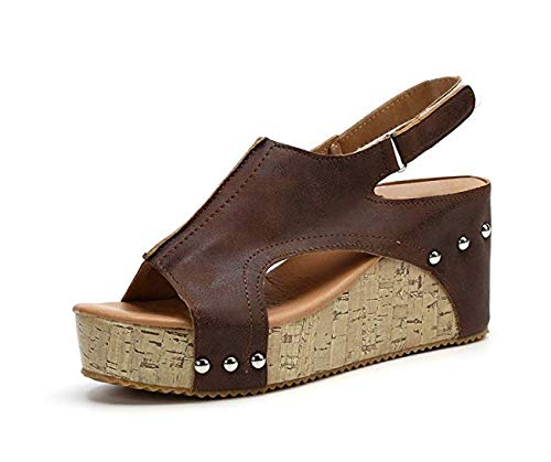 J*myi Sandalias de mujer Cuñas Zapatos de verano Plataforma Cuñas Tacones altos elegantes size 39 (Brown)