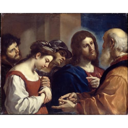Guercino La femme prise à l'adultère : impression sur toile supérieure d'art