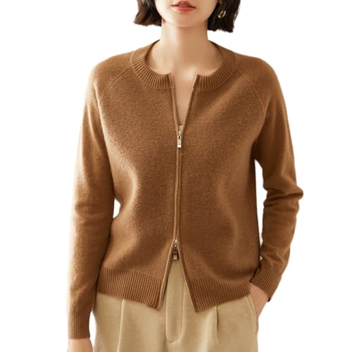 Women’s Cashmere Blend Merino Wool Crew Neck Knit Cardigan Sweater Long Sleeve Full Zip Outwear Sweatshirts Jacket