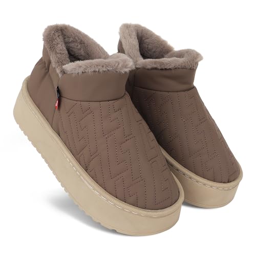 CASSIEY Comfortable Home Indoor/Outdoor Winter Fur Snow Boot | Womens Slip on Thick Sole Shoes - Brown