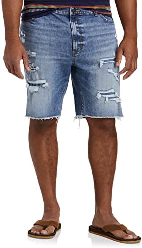 True Nation by DXL Big and Tall Athletic-Fit Dazed & Destructed Denim Shorts, Dazed Blue, 54
