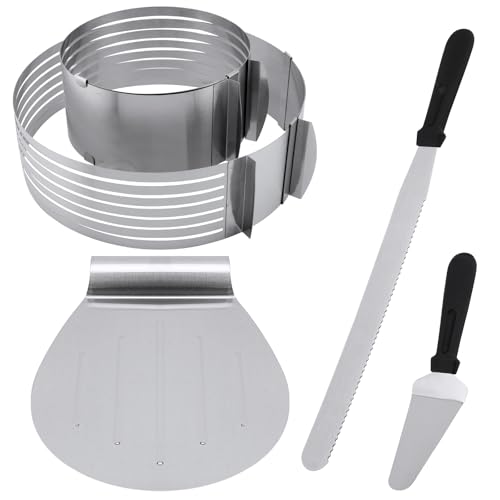 CHEUKYIU 5-teiliges Set Torten Werkzeug Tortenheber Tortenring verstellbar Konditormesser Tortenboden Werkzeug Tortenzubehör Set für Backen Kuchenzubereiten