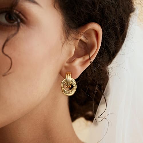 SHERLOVE Trendy Gold Plated Knot Earrings for Women Chunky Statement Drop Dangle Earrings Lightweight Hypoallergenic Fashion Accessories Gifts for Womens Gold Jewelry by SHERLOVE - Image 2