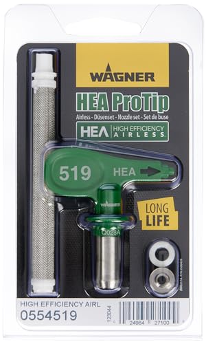 WAGNER HEA ProTip boquilla 519, Airless boquilla para imprimaciones, barnices, pinturas plásticas, pinturas de látex, protección contra la llama y la corrosión, < 55% menos niebla de pulverización