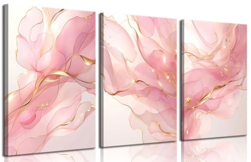 Pink Marble Abstract Canvas Wall Art Pink and Gold Abstract