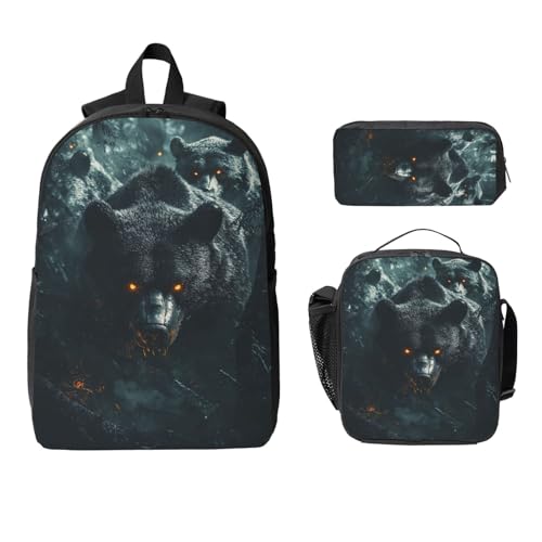 Halloween Bear Backpacks 3 Pcs Minimalist Backpack for Men and Women with Fun Graphic Cartoon Print for Travel Work