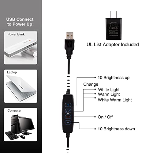 Cesunlight Clamp On Lamp, Clip Light, Desk Lamps 3 Color Temperature Setting, 10 Brightness Levels, 2M Usb Cord Power Supply And Ac Adapter Included, Pack Of 2 (Black) #TOP4