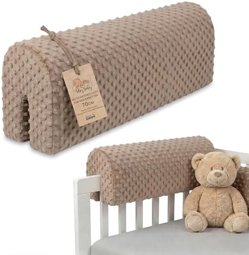 Bettkantenschutz für Kinderbetten 70 cm - Schutz für Bettrahmen Baby Bett rausfallschutz für boxspringbett bettgitter mit Minky Bezug Kantenschutz Kinder Babybett Beige