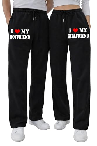 Couple Sweatpants Set I Love My Boyfriend Girlfriend Jogger Pants Cozy Valentine Couple Gift Unisex Fleece Lounge Pants for Him Her