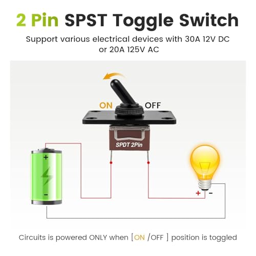 Image of Anina Waterproof Toggle Switch 12V DC 30A Heavy Duty 2 Pin SPST ON /Off with Mounting Panel for Car Marine Boat