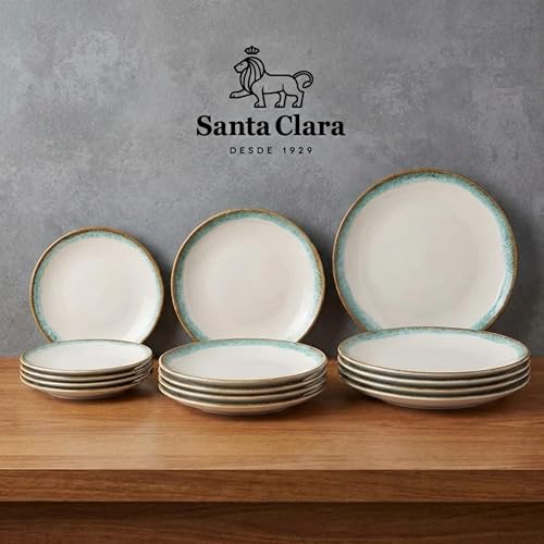 Miniatura 2 de Santa Clara Vajilla Completa 12 Piezas Cerámica Stoneware Verde Para 4 Personas, Apta Microondas Y Lavavajillas, Vajilla Marin Con Filo Reactivo Para Hogar Y Cocina