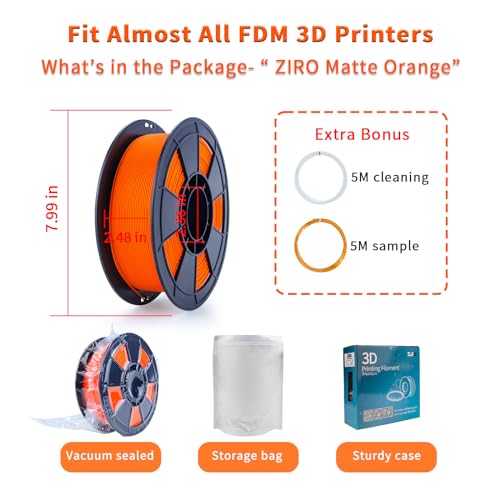 Image of ZIRO High Toughness 3D Printing PLA, Matte 1kg 1.75mm Spool, Orange | Fit for Most FDM 3D Printer, 1.75mm 1KG Spool, Dimensional Accuracy + /-0.03mm, Colorful PLA FilamenT