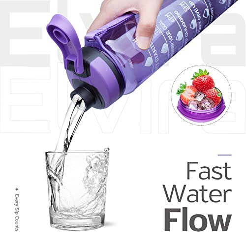 Image of Elvira 32oz Large Water Bottle with Motivational Time Marker & Removable Strainer,Fast Flow BPA Free Non-Toxic for Fitness, Gym and Outdoor Sports