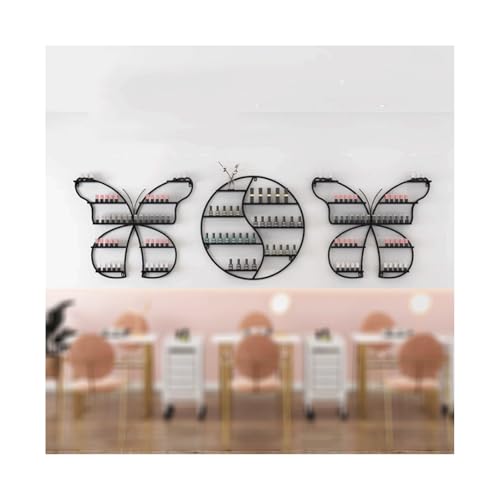 UPJAKS Policio de uñas montado en la Pared de Metal Rack de Almacenamiento de la Mariposa y el Soporte de la Pantalla cosmética Redonda Rack 3pcs Lipstick Perfume Wall Stank for Home