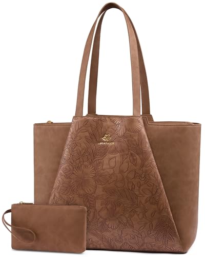 Image of LOVEVOOK Laptop Tote for Women - 15.6 Inch Faux Leather Laptop Bag with Clutch, Large Capacity Office Purse Computer