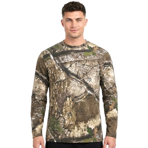 Authentic Realtree APX Camouflage Long Sleeve Tee - Scent Control Technology | UPF 30 Protection | Unisex Adult | Crewneck Cotton Blend Shirt