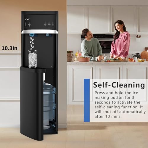 Image of IKT Self Cleaning Bottom Load Water Cooler Dispenser with Nugget Ice Maker for 5 Gallon 33lbs Daily Capacity Black