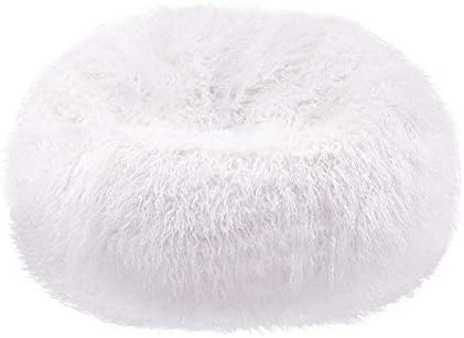 1 PC Classic Fully Comfortable & Washable Furry Velvet Bean Bag Cover Without Beans, White , 34" x 34" x 20