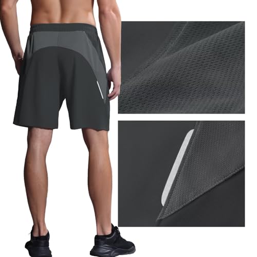 HMIYA HMIYA Herren Sport Shorts Kurze Hose Schnell Trocknend Sporthose Leicht mit Reißverschlusstasche(Dunkelgrau,EU-L/US-M) - Zusatzansicht 4 | Sportbekleidung