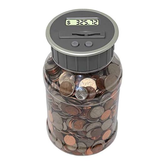 Teacher's Choice Digital Coin Bank, Savings Jar, and Piggy Bank | Automatic Coin Counter Totals All U.S. Coins Including Dollars and Half Dollars - Original Style, Clear Jar w/ Grey Lid