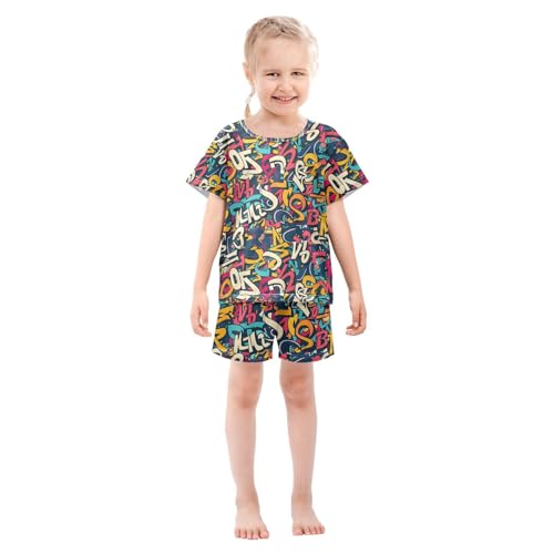 ALAZA Letter Color Pajamas Set Short Sleeve Cotton Sleepwear Summer Pjs 2 Piece 5-14Y3