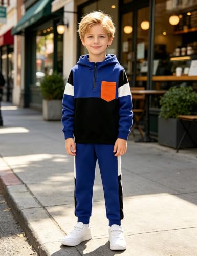 Image of Boys Clothes Long Sleeve Color-blocked Hoodie Top and Pants 2PCS Winter Sweatsuits Fall Boys Outfits 2-8 Years
