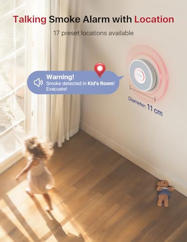 X-Sense Smart Smoke Alarm for Home with English Voice Alerts and 17 Locations, Wi-Fi Smoke Alarm with SBS50 Base Station, Wireless Interlinked Fire Alarm, XS0B-MR31