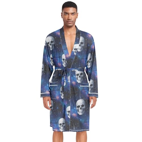 Amooorous Universe Stars Starry Skull - Albornoz para hombre, cómoda bata de baño con cuello en V, camisón para hombre, con cuello en V, bata corta para fiesta de natación, talla L