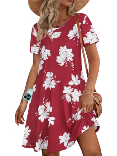 Image of Womens Summer Dresses Beach Casual Loose Tshirt Floral Short Sleeve Flowy Pockets Sundresses 2026