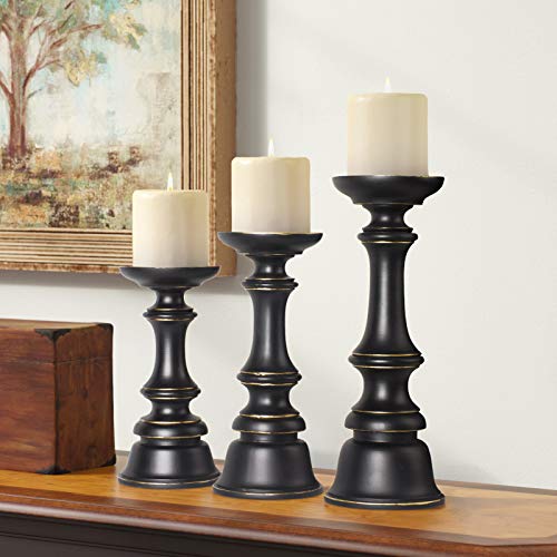 Resin Candle Holders Set Of 3- Home Decor Pillar Candle Stand, Coffee Table Decor Centerpieces For Fireplace, Living Or Dining Room Table (Black) #TOP5