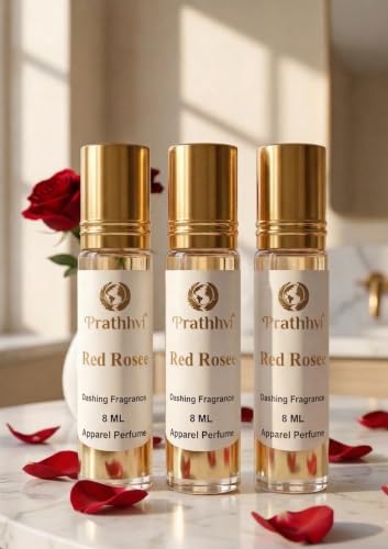 Image of Red Rosee Attar Roll-On Perfume Oil 8 ml x 3 | Alcohol Free | Long Lasting Rich Fragrance | Men & Women | Pocket Size Travel Friendly Roll On | Daily Wear Fragrance - Pack of 3