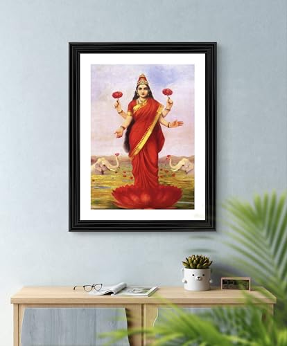 Image of Adventures� *Goddess Lakshmi & Saraswati Devi*- Two Paintings by Raja Ravi Varma, Set of 2 Wall D�cor Frames. Matt Satin Print with MDF & 1 inchPS Black Frame. Size 14 inchx18 inch each.