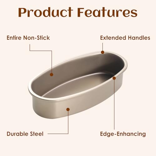 Image of Tissting Oval Bread Pan 9.1x4.7x2.0in /23x12x5cm, Carbon Steel Nonstick | Loaf Baking Mold | Homemade Cake & Cheese Bread | Kitchen Bakeware(Gold)