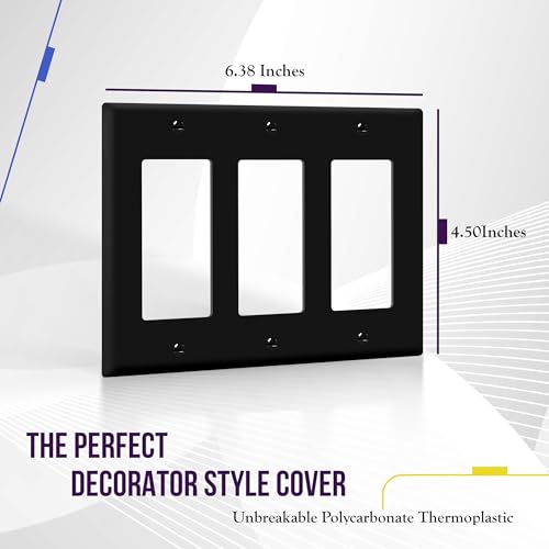 Image of ENERLITES Decorator Light Switch or Receptacle Outlet Wall Plate, Gloss Finish, Size 3-Gang 4.50 inch x 6.38 inch, Unbreakable Polycarbonate Thermoplastic, UL Listed, 8833-BK, Black