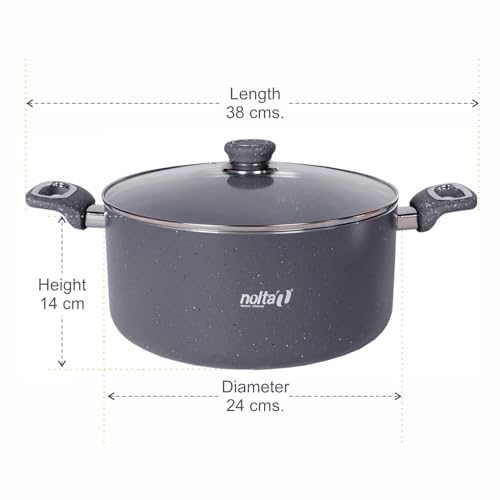 Image of Nolta Granite Biryani Pot (5L) ISI Certified Induction Cookware with 1yr Replace-Guarantee, PFOA-Free Nonstick 5-Layer Coating Biriyani Handi (24cm, Grey)