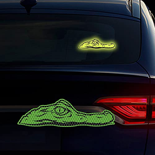 Alligator Stickers for Cars, Nouiroy Styling Crocodile Decals Strong Reflective Decal and Sticker Night Caution 8 * 2.3inch Car Window Bumper Safety Warning Sign Auto Vinyl Sticker (1, Green)