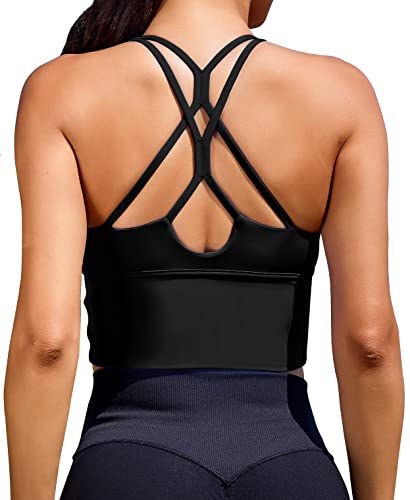 Image of XUNYU Sports Bras for Women High Support Longline Workout Tank Tops Built in Bra Padded Strappy Yoga Crop Top Cross Gym