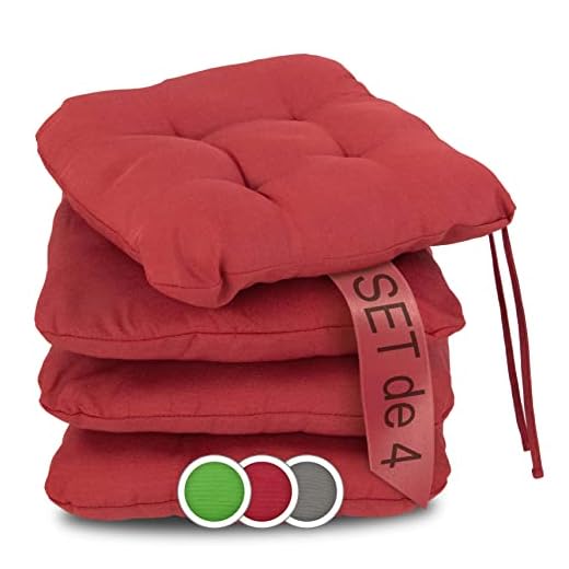ZOLLNER 4 mullidos Cojines para Silla, 38x38x6 cm, Rojo