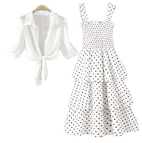 Image of Milkyway Women Stylish Elegant Look Ankle Length 3 Layered Polka Dot Dress with Shug