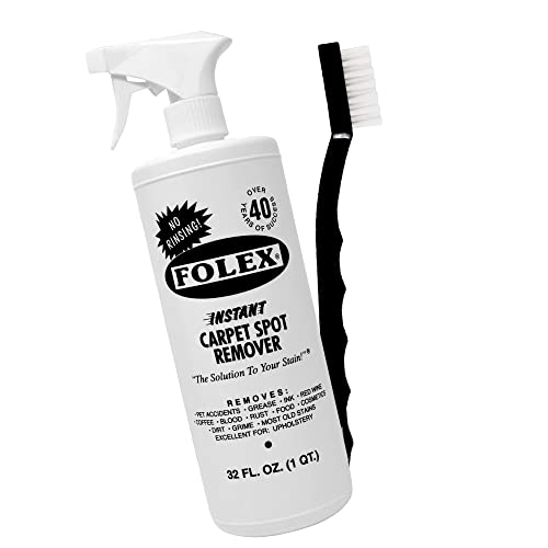 Folex Instant Carpet Spot Remover Kit - 32 OZ Spray Folex Carpet and Upholstery Stain Remover - EZ Scrub - Mini Detail Brush - Foxtrot Microfiber Finishing Cloth