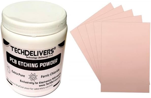Circuit Board Etching kit 5Pcs copper clad board 15x10 cms| Ferric Chloride Solution - Industrial Grade for PCB Etching and Water Treatment (200 Gram)