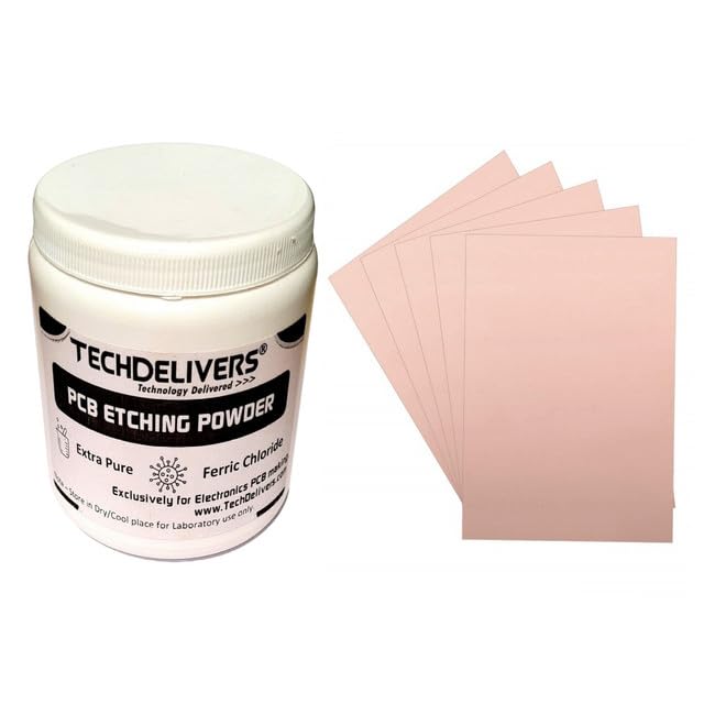 Circuit Board Etching kit 5Pcs copper clad board 15x10 cms| Ferric Chloride Solution - Industrial Grade for PCB Etching and Water Treatment (200 Gram)